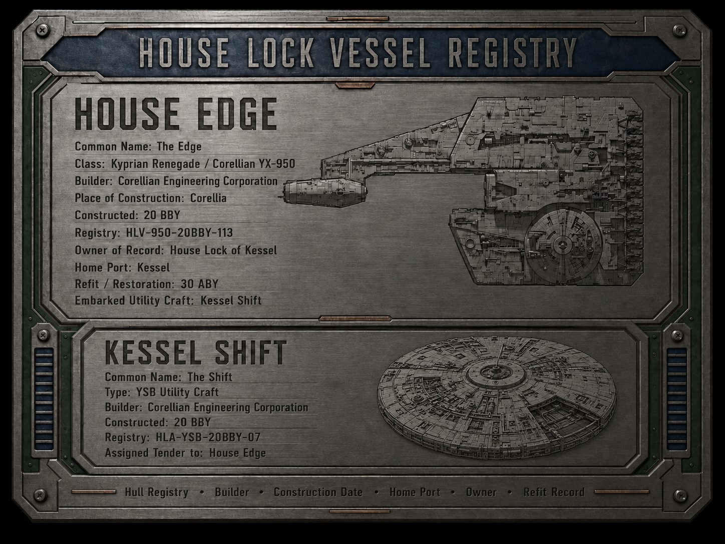 House Lock vessel registry for House Edge and Kessel Shift